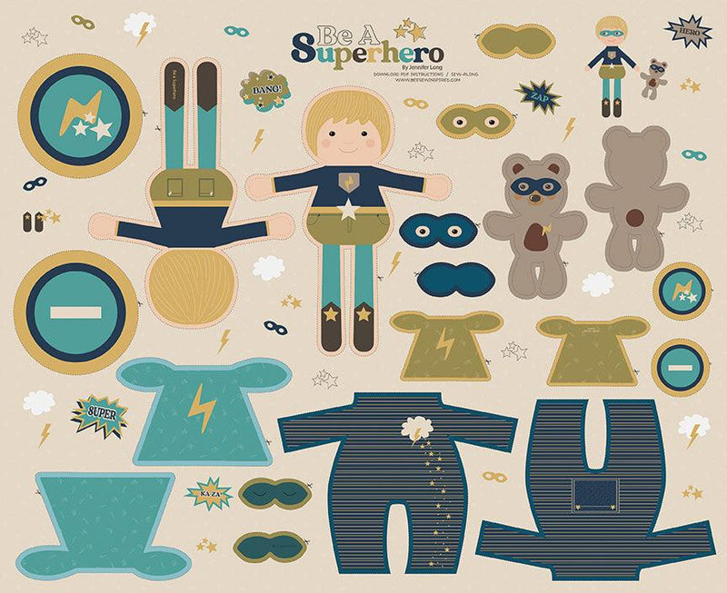 Be a Superhero - Be a Superhero Brave Panel - Blonde Hair - Blue and Green - Jennifer Long - Hummingbird Lane Fabrics and Notions