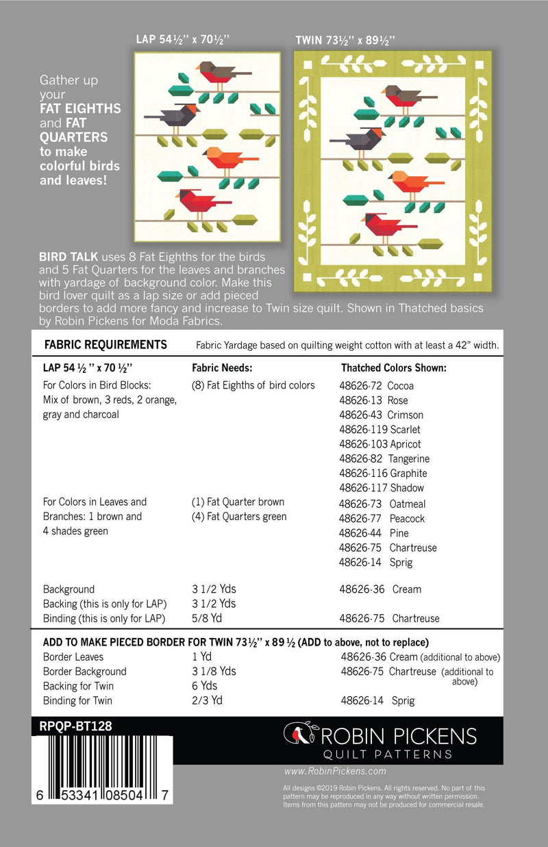 Bird Talk Quilt Pattern - Robin Pickens - Hummingbird Lane Fabrics and Notions