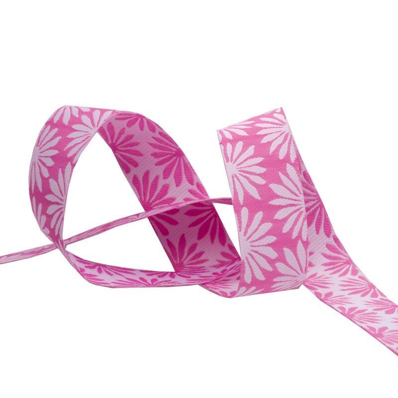 Gerbera White on Pink Ribbon - 7/8" Wide - Kaffe Fassett - Hummingbird Lane Fabrics and Notions