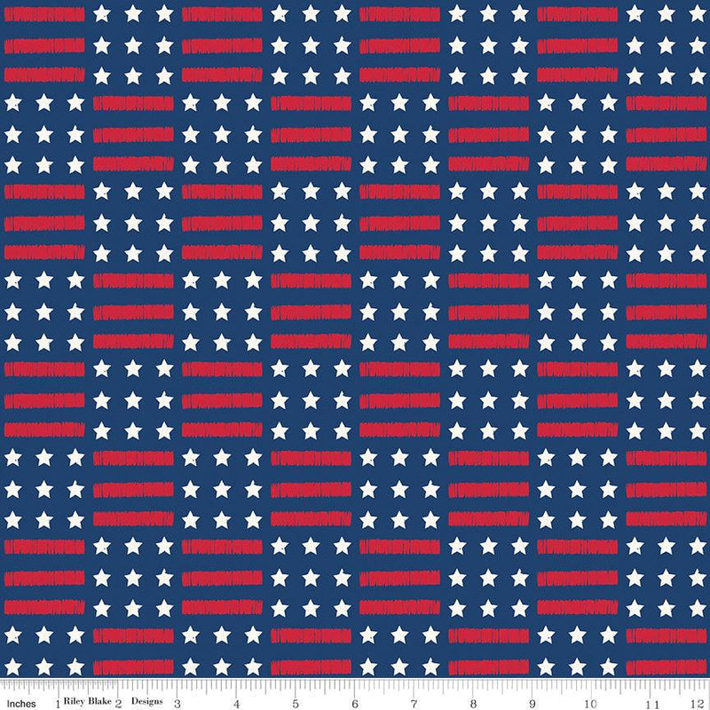 Land of the Brave - Navy Stars and Stripes - My Mind's Eye - Hummingbird Lane Fabrics and Notions
