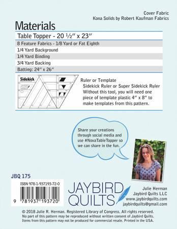 Nova Table Topper Pattern - Jaybird Quilts - Hummingbird Lane Fabrics and Notions