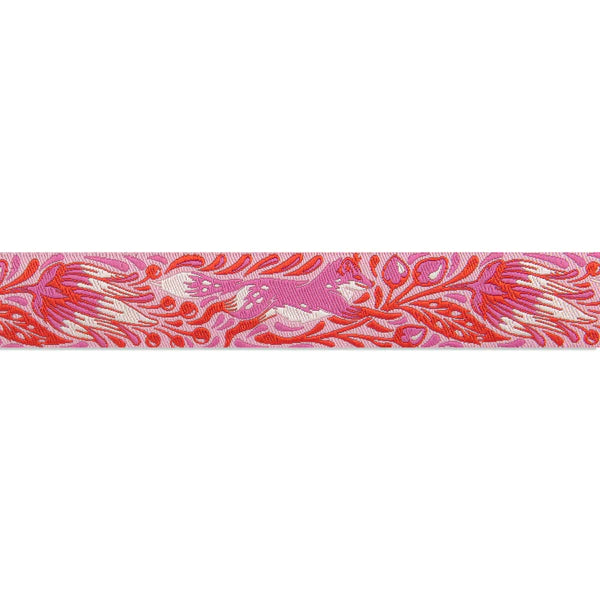 Tula Pink Tiny Beasts Ribbons - Out Foxed Pink Glimmer - 7/8" Wide - Hummingbird Lane Fabrics and Notions